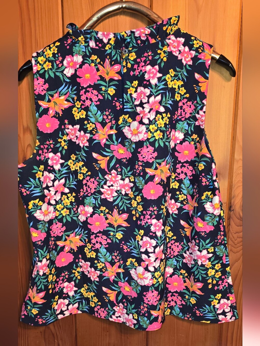 J.Crew Factory Navy Floral Sleeveless Top with Pink & Yellow Blooms